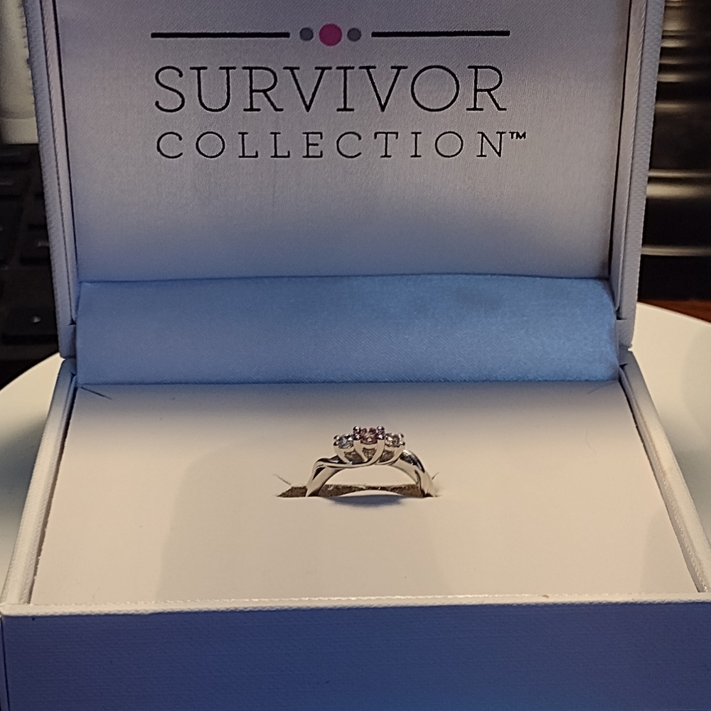 Breat Cancer White&Pink Topaz 925 Silver Joanna Ring Size 6 -Survivor Collection - Picture 9 of 15